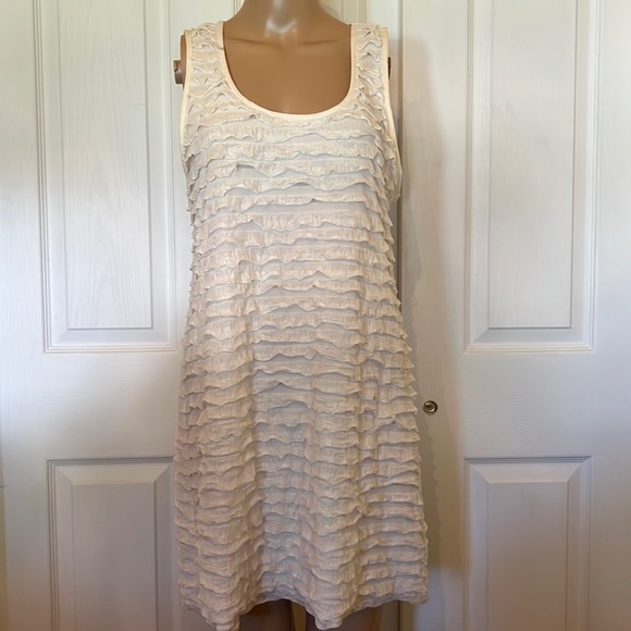 Free People ivory sparkly Ruffle sleeveless mini dress  szL - Picture 1 of 6